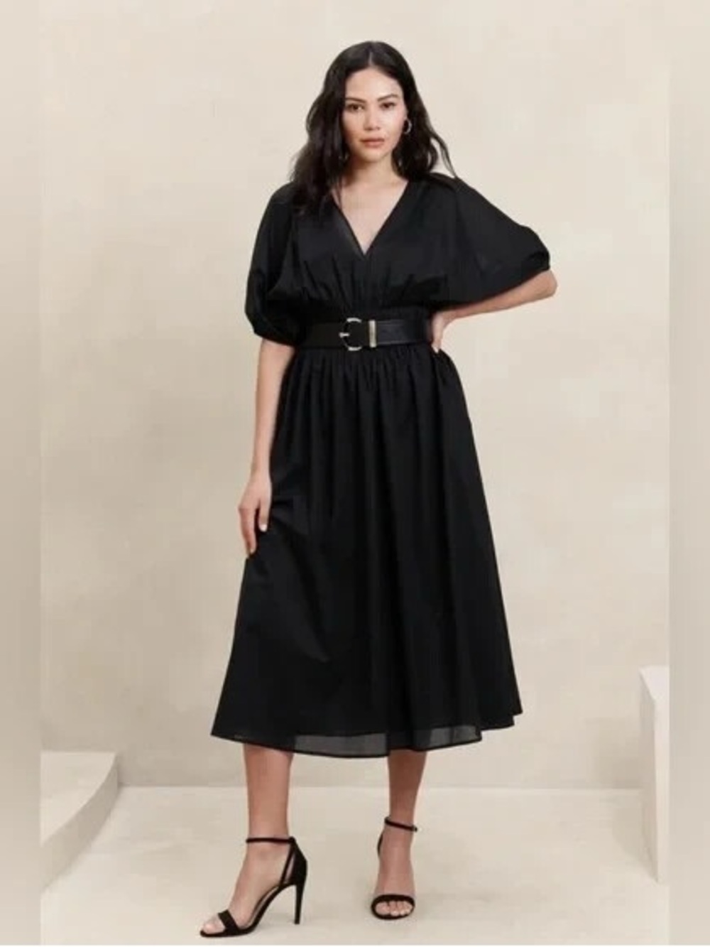 Banana Republic Black V-Neck Midi Dress